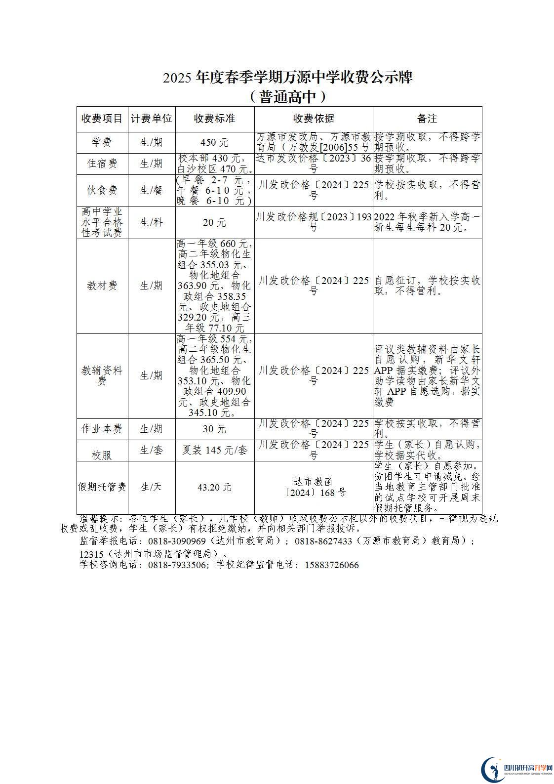 2026年達州市萬源中學學費多少錢？
